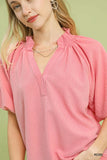 Umgee Split Neck Top Rose