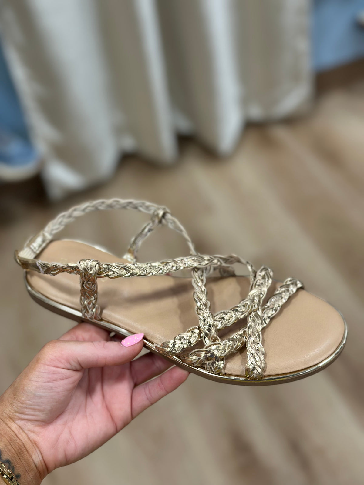 Dazzle Braided Strappy Flat Sandal Gold