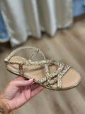 Dazzle Braided Strappy Flat Sandal Gold