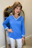 Multiples Banded V Neck Sweater French Blue