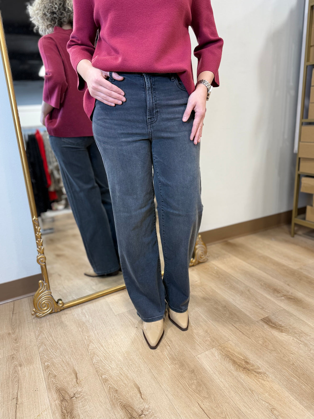 Hidden Logan high waist 33’ inseam wide leg dad jean black