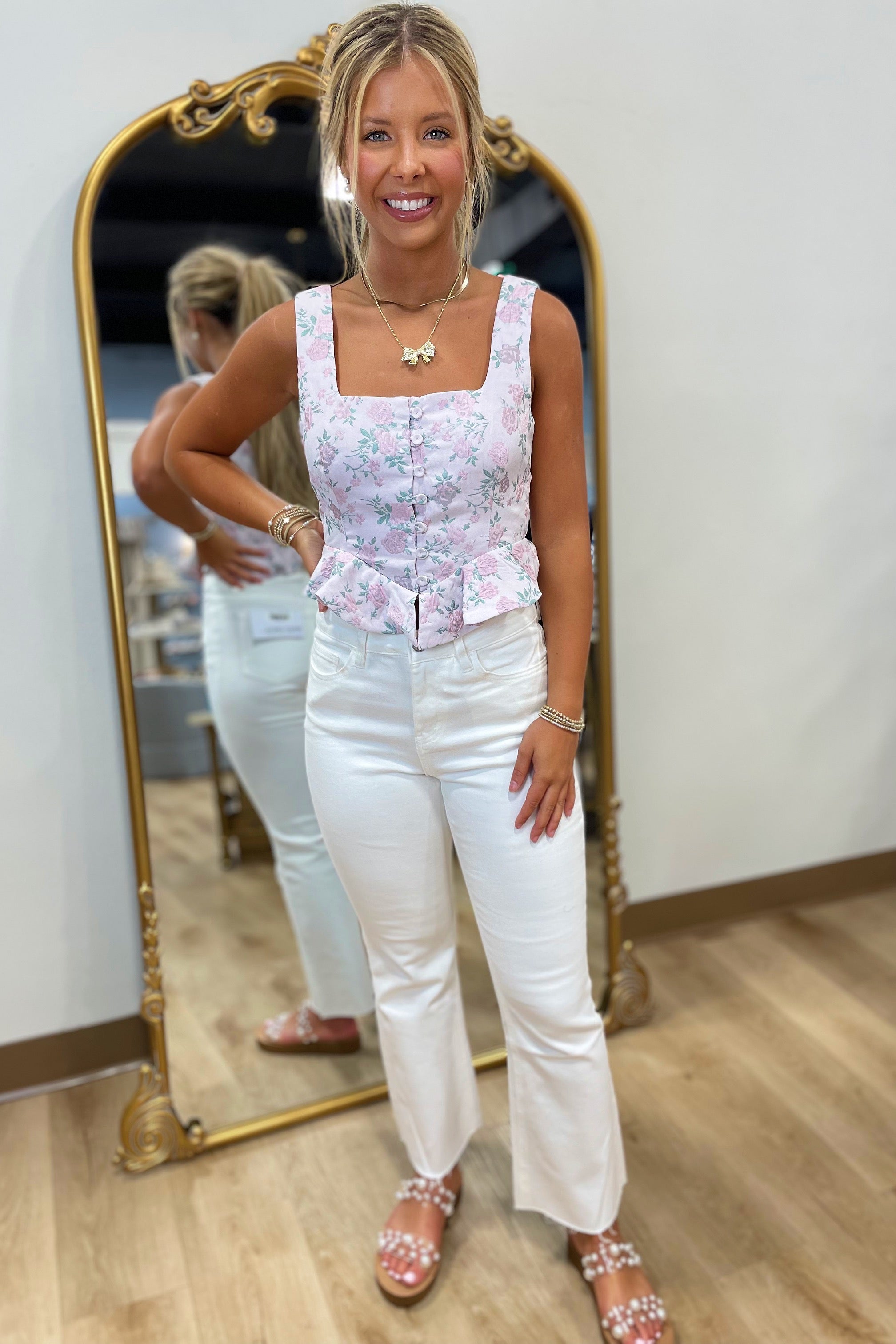 Fiona Floral Jacquard Peplum Crop Top Pink