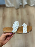 Two Band Slide Sandal with Pearl Details White