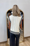 Cora Cable Knit Side Tie Sweater Ivory/Black