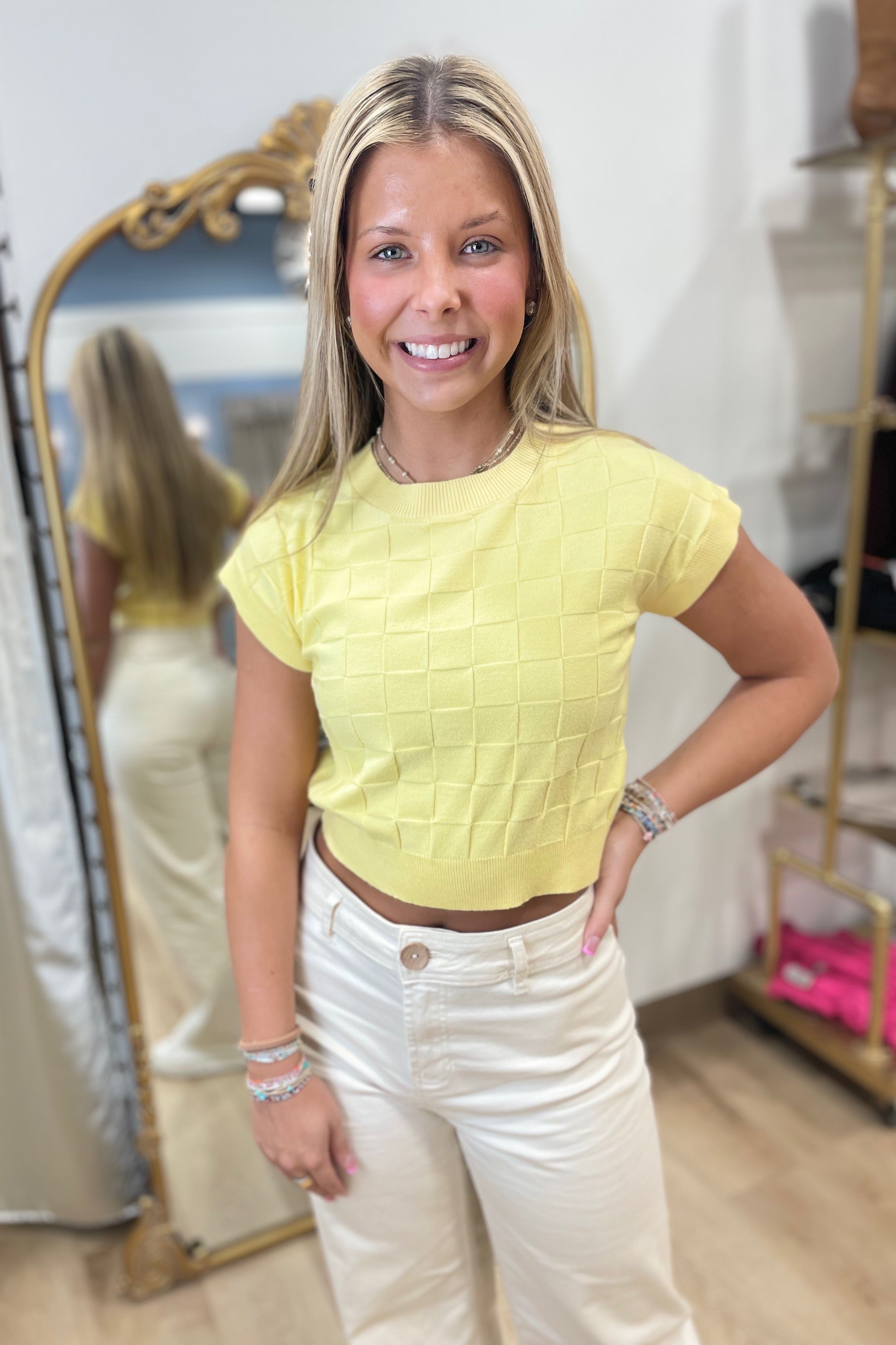 Pastel Charm Checkerboard Vest Yellow