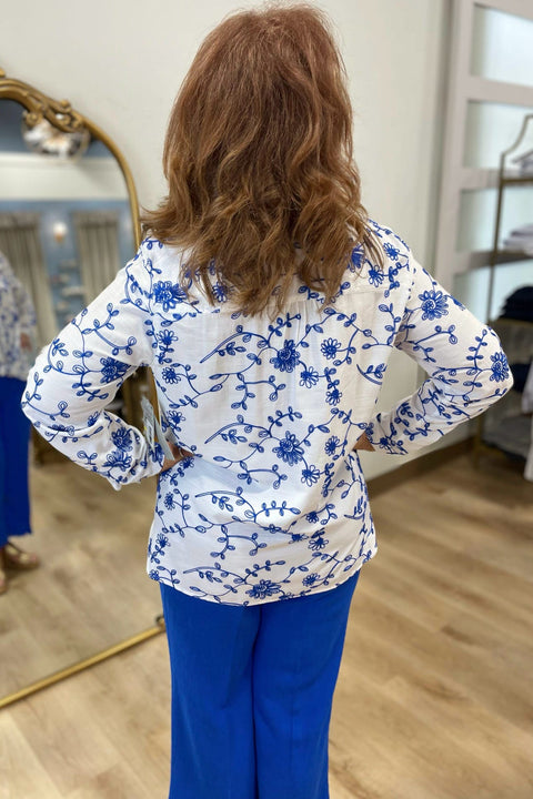 Multiples Tie Front Top Blue Floral