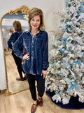 Umgee Long Sleeve Velvet Blouse Gunmetal