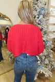Nice List Chunky Cardigan Sweater w Gold Button Red