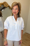 Gloria Ruffle Neck Short Sleeve Blouse White