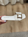 Kimberly Buckle Slide Flat Sandals White