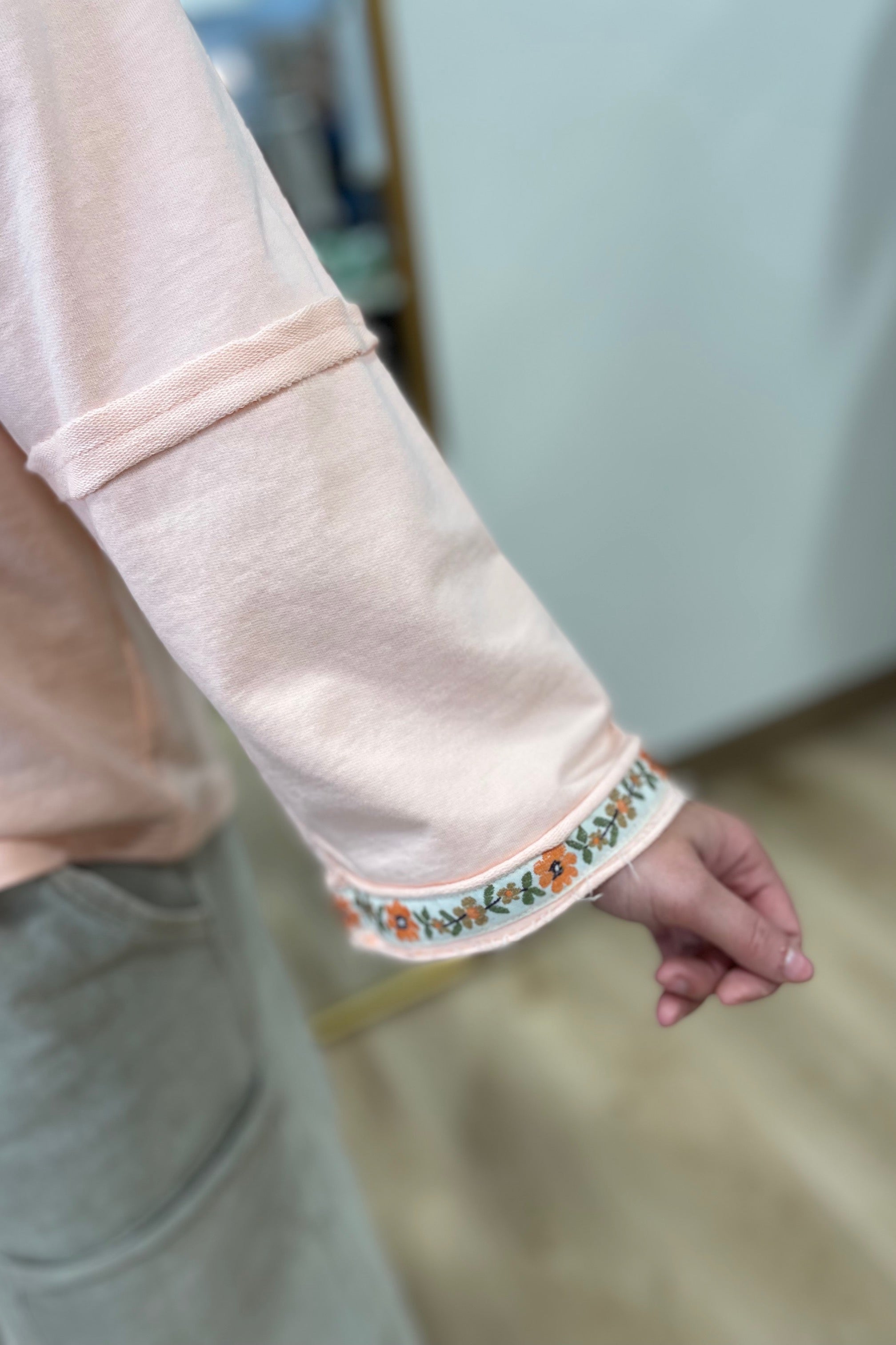 Just a Trim 3/4 Sleeve Top Peach