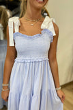 Soft Elegance Shoulder Tie Dress Blue