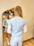 Dolce Cabo Ruffle Sleeve Top Powder Blue
