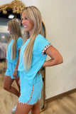 Roar in Ribbed Short Set Aqua Leopard