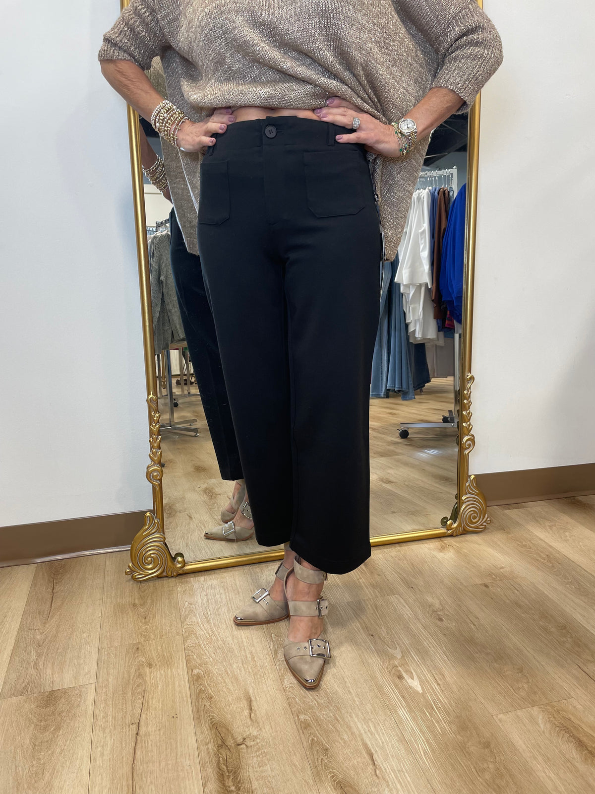 Charlie B Wide Leg PDR Pants with Pockets Black