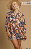 Umgee Floral Tunic Orange Navy