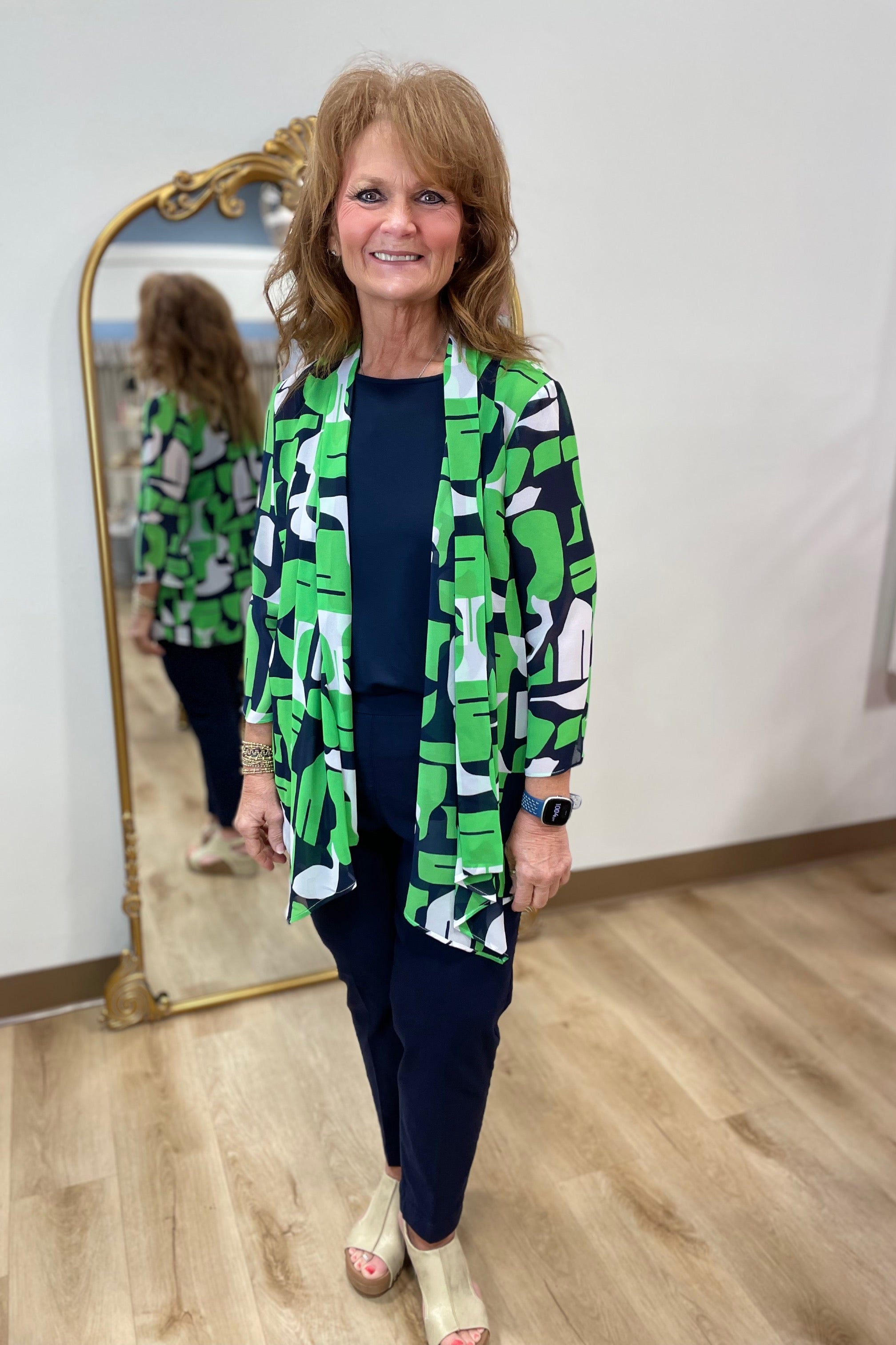 Multiples Drapey Open Front Jacket Multi Green