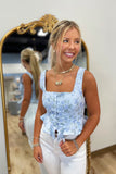 Fiona Floral Jacquard Peplum Crop Top Blue