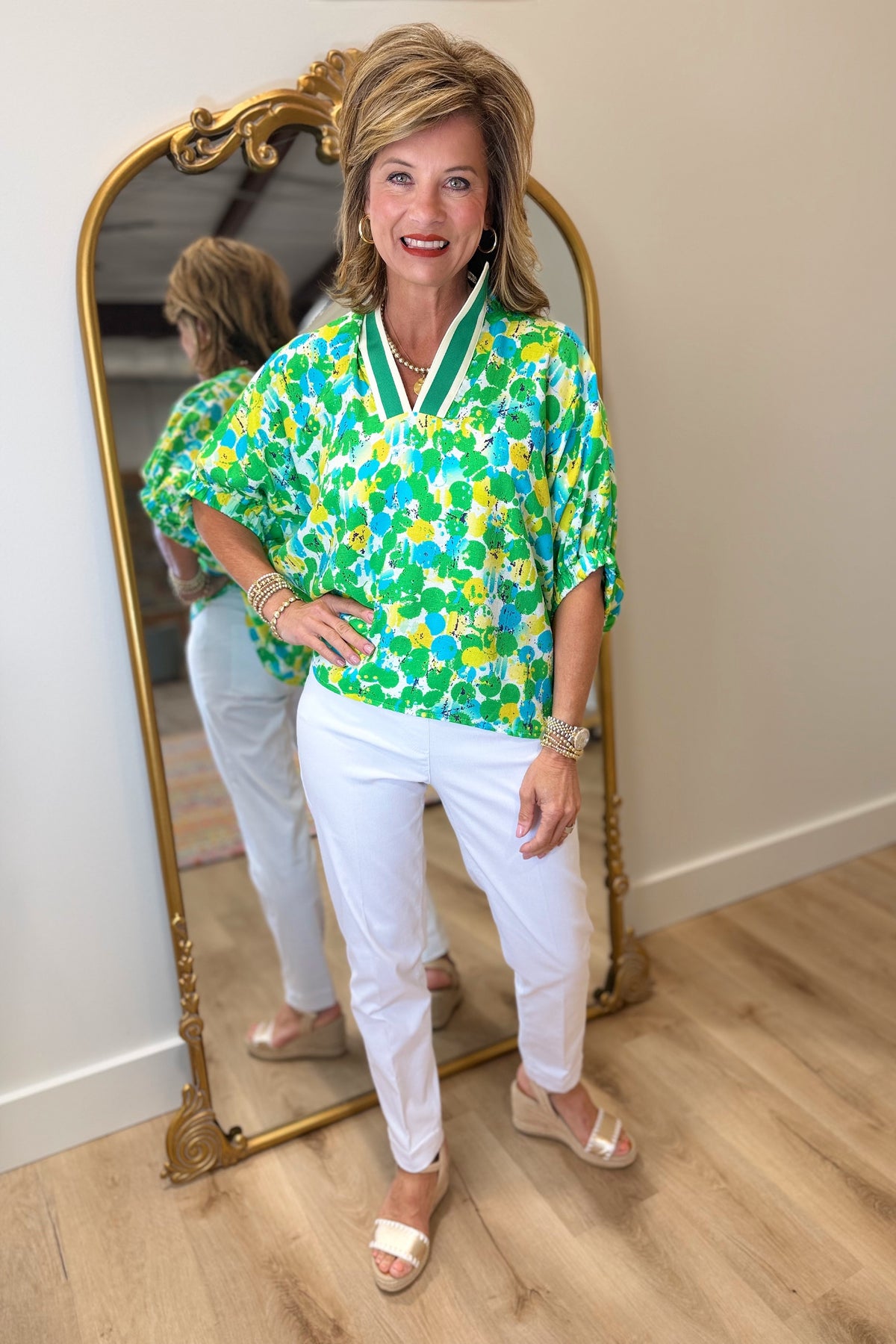 Color Burst Top Green