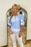 Springtime Stitch Embroidered Top Chambray