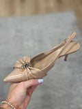 Corinne Pointed Toe Bow Accent Heel Beige