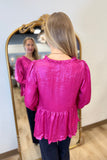 Holiday Season Babydoll Blouse Hot Pink