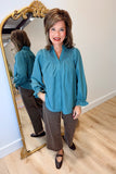 Umgee Wide Open Collar Top Slate Green
