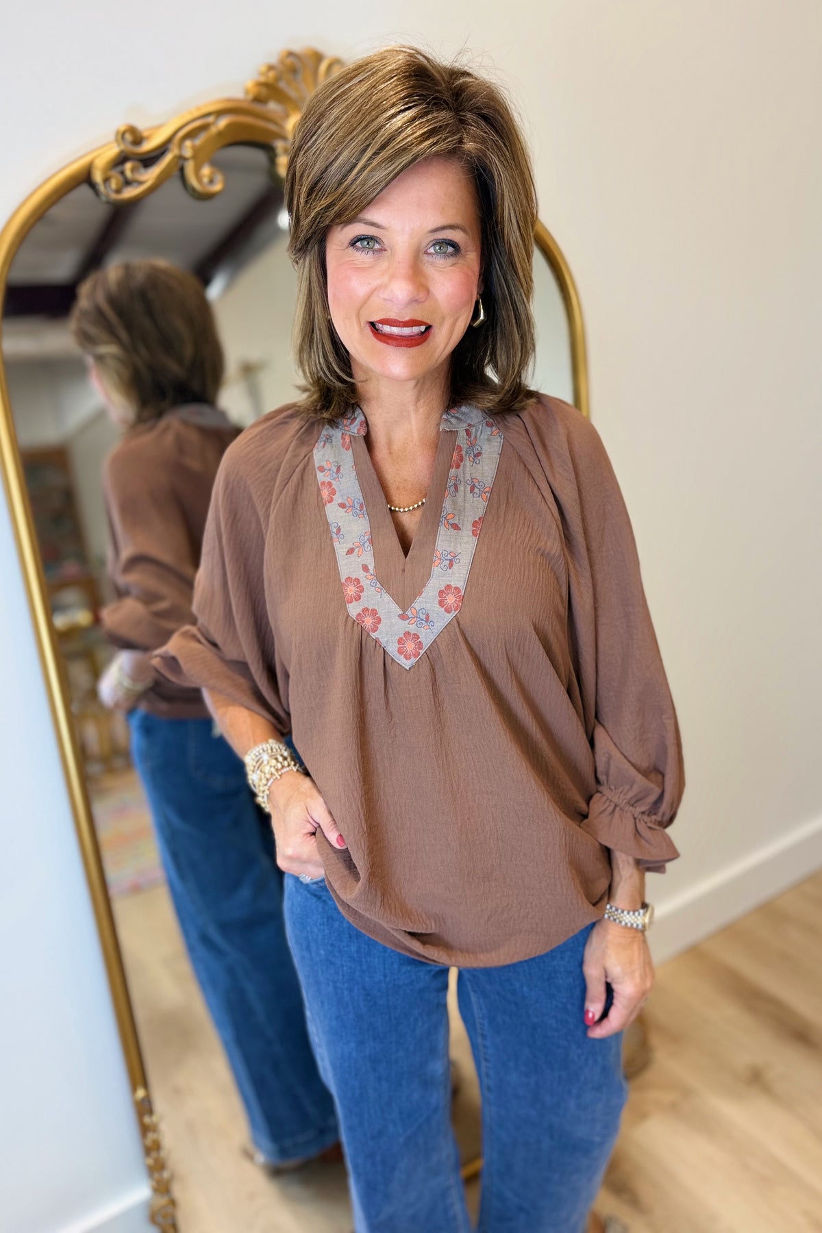 Umgee Tapestry Trim Top Brown