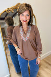 Umgee Tapestry Trim Top Brown