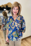 Umgee Paisley Print Blouse Navy
