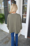 Unbe-leaf-able Oversized Front Pocket Sweater Top Olive
