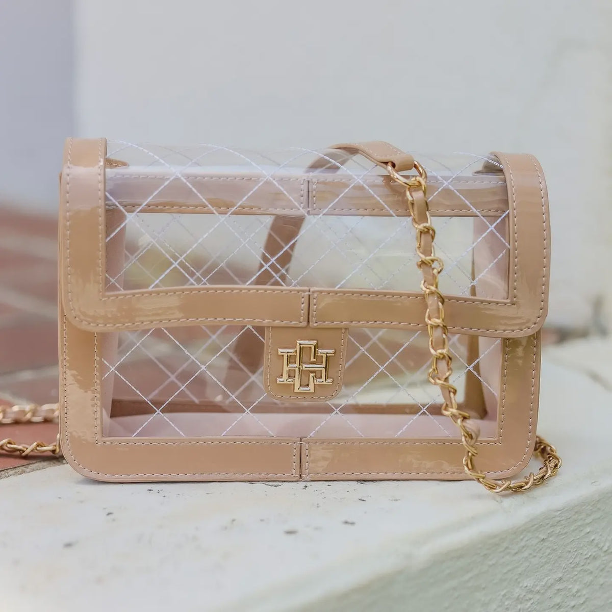 Quinn Quilted Clear Bag Nude Patent
