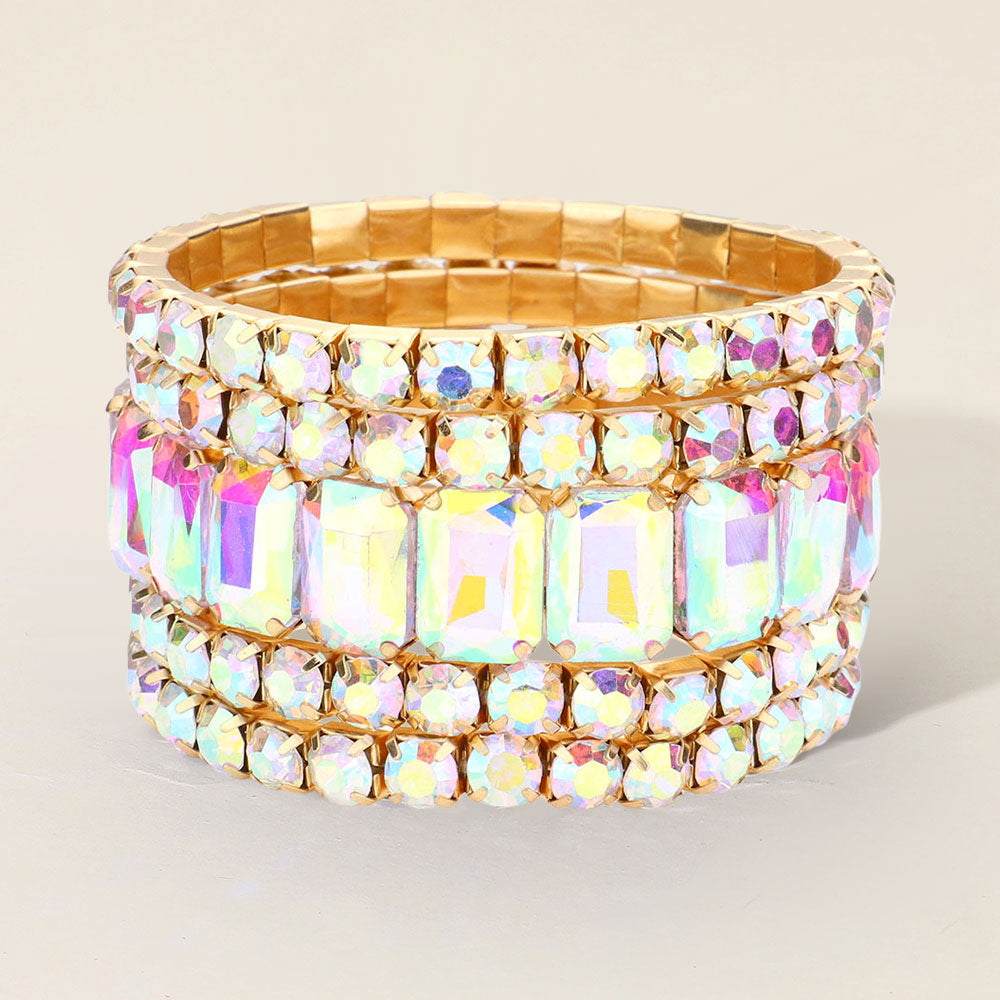 Emerald Cut Round Stone Stretch Evening Bracelets