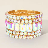 Emerald Cut Round Stone Stretch Evening Bracelets