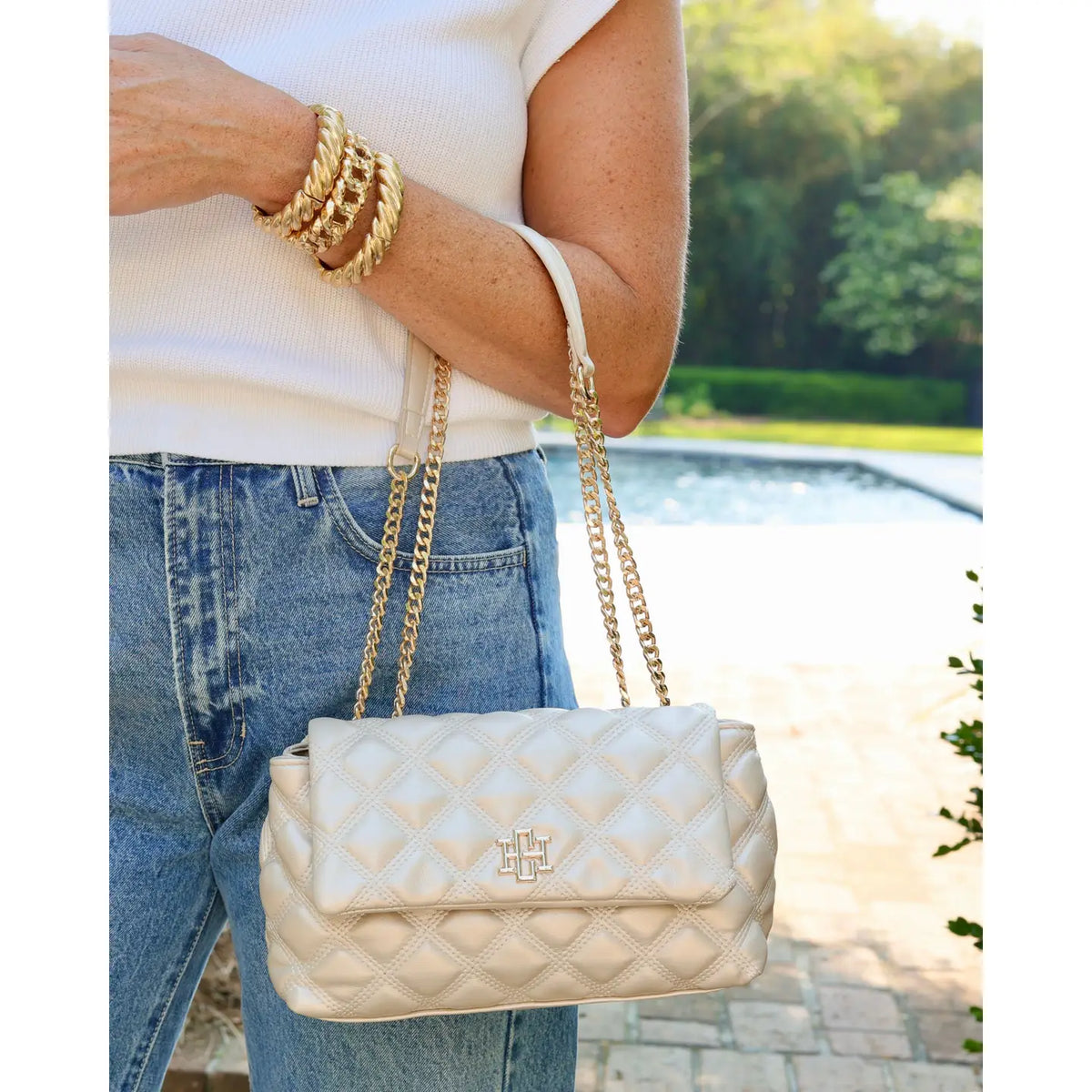 Caroline Hill Leigh Pearl Quilted Crossbody