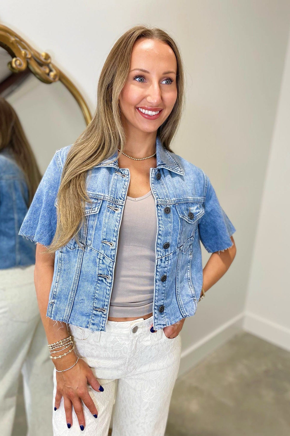 Hidden Cropped Jacket Light Blue