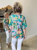 Umgee Neon Paisley Blouse Teal