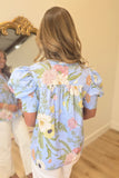 Umgee Puff Sleeve Floral Periwinkle Blouse