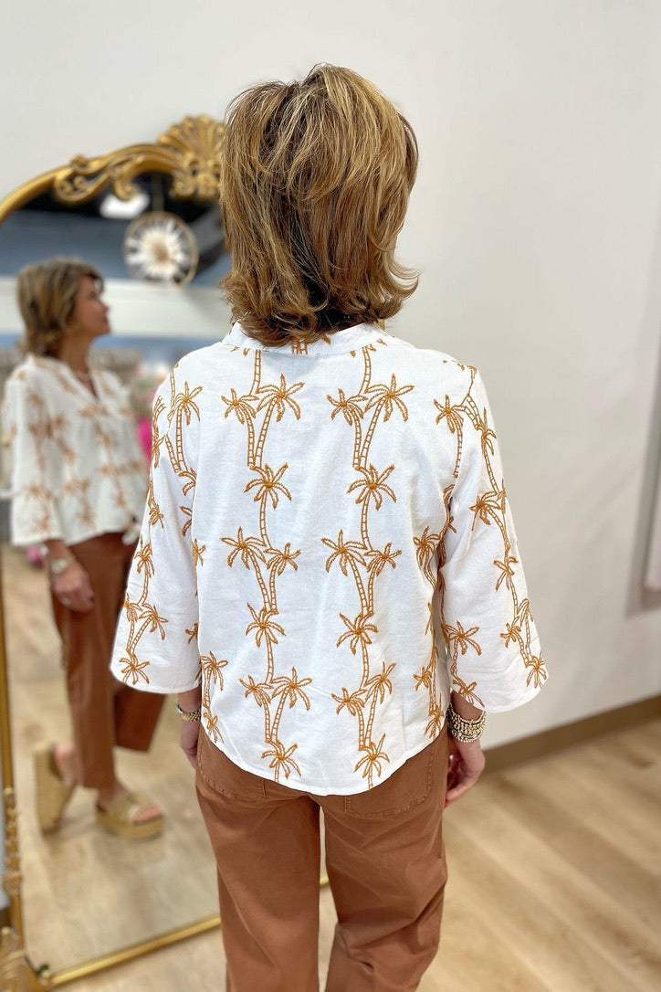 Charlie P Palm Tree Stitched Blouse Papaya