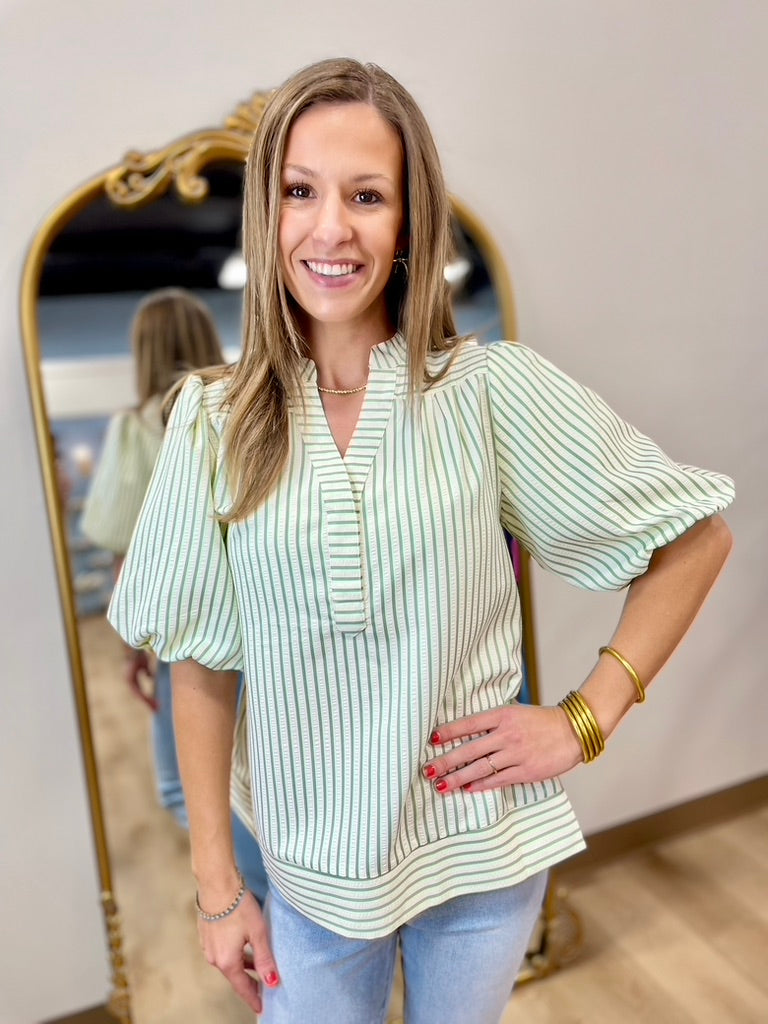Striped Sage Pullover Top