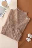 Sheer Lace Long Sleeve Top -COFFEE