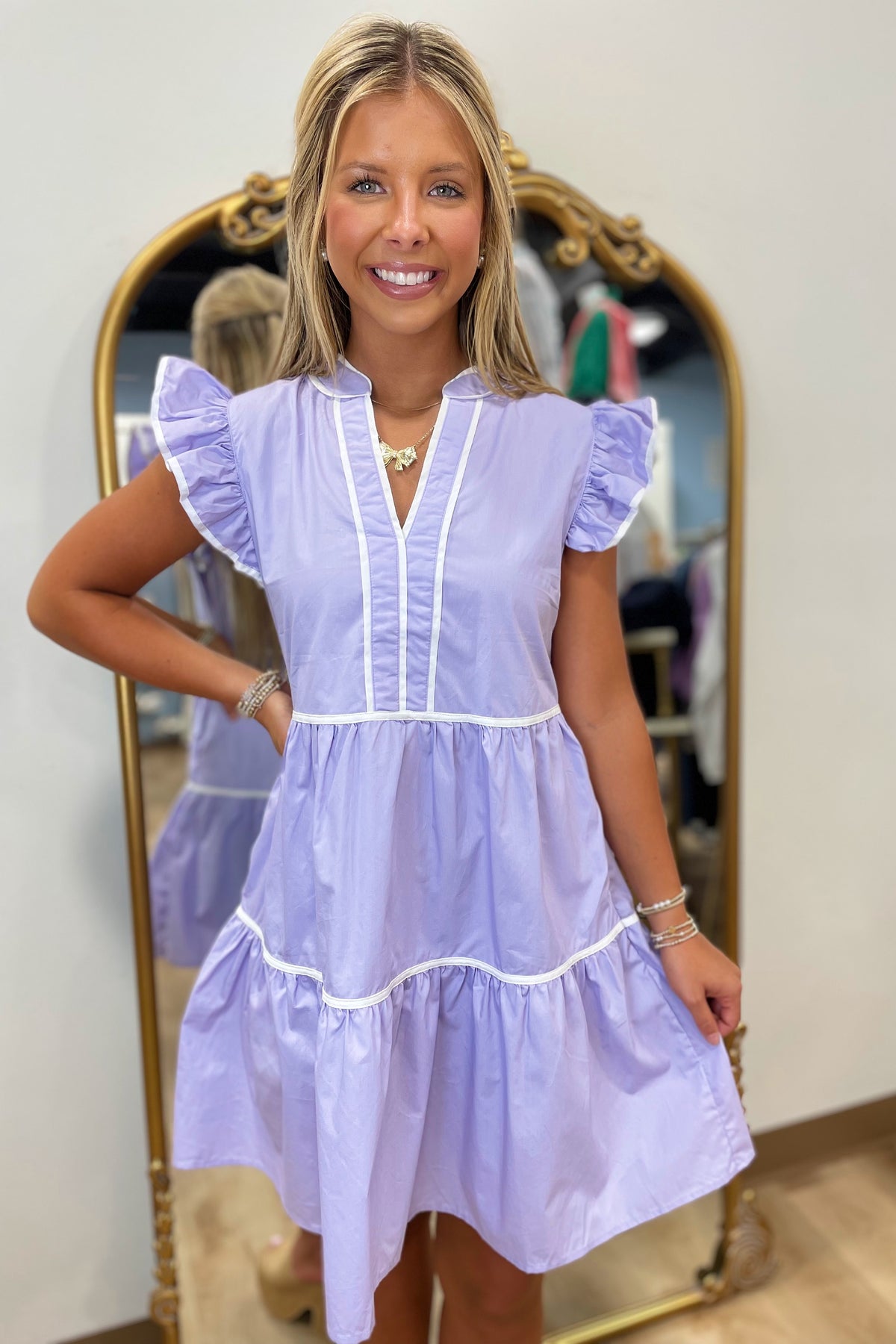 Simple Sunday Contrast Piping Dress Lilac