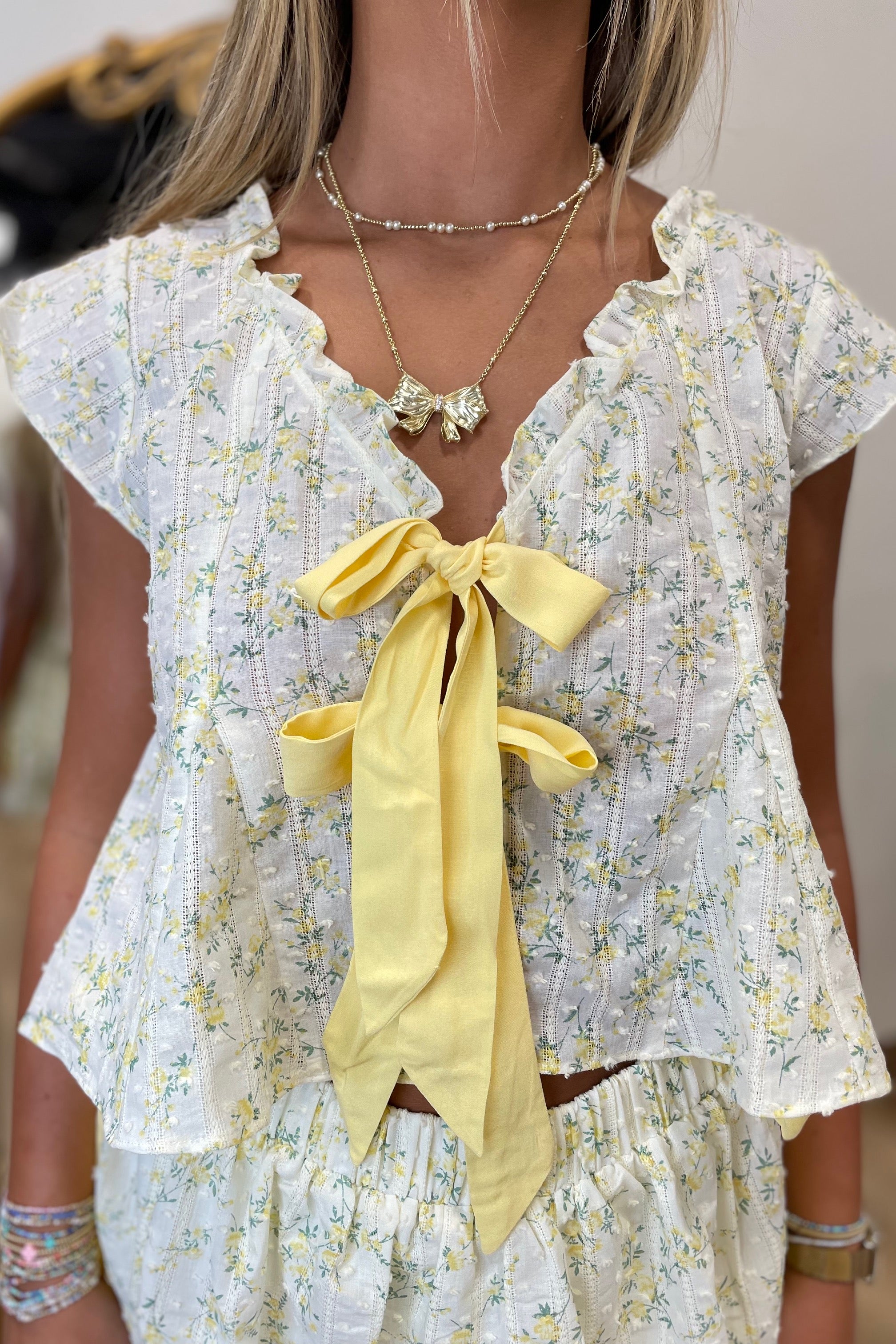 April Flowers Bow Skort Set Yellow