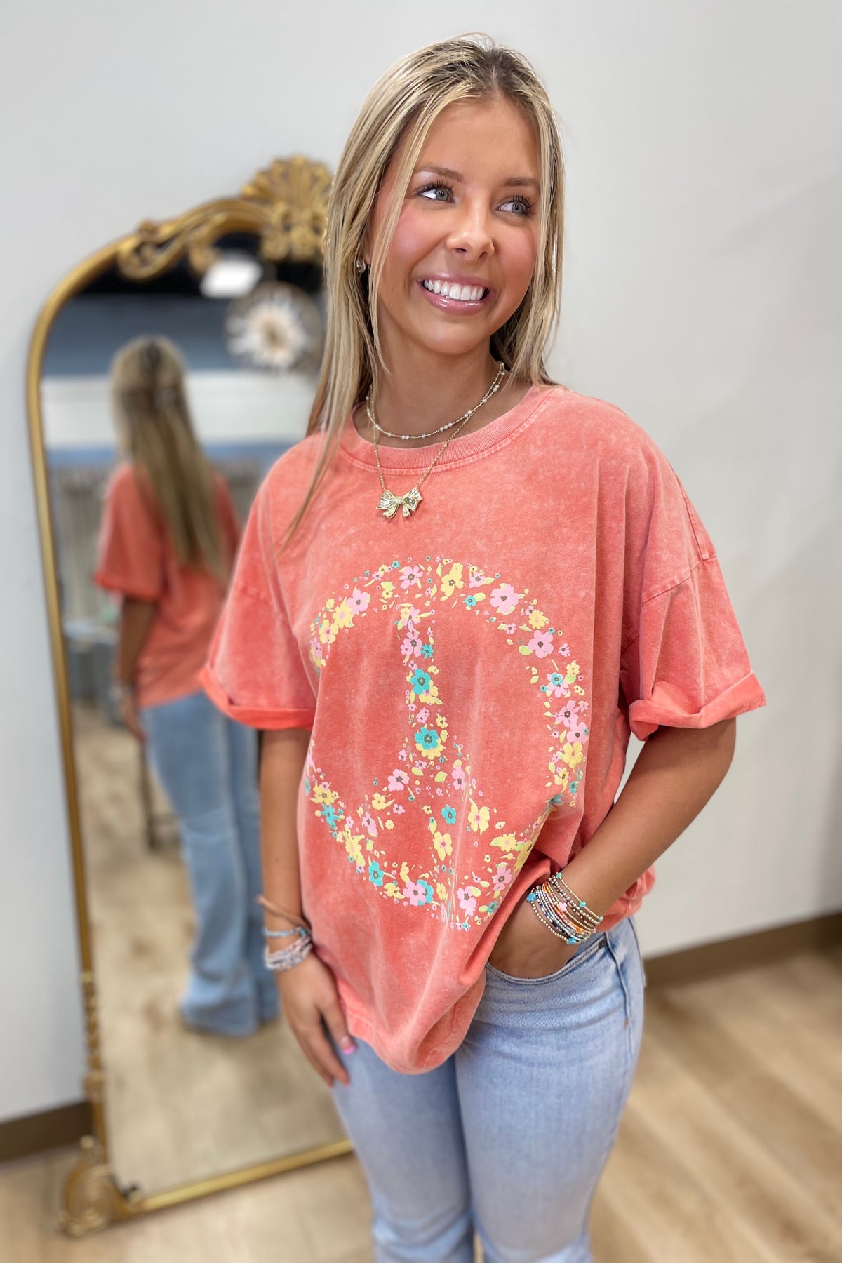 Floral Peace Boho Tee Orange