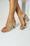 Celeste Square Toe Block Heel Gold