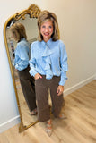 Ruffle Down Denim Blouse
