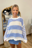 Vintage Havana Bahama Blue Striped Knit Square Sweater