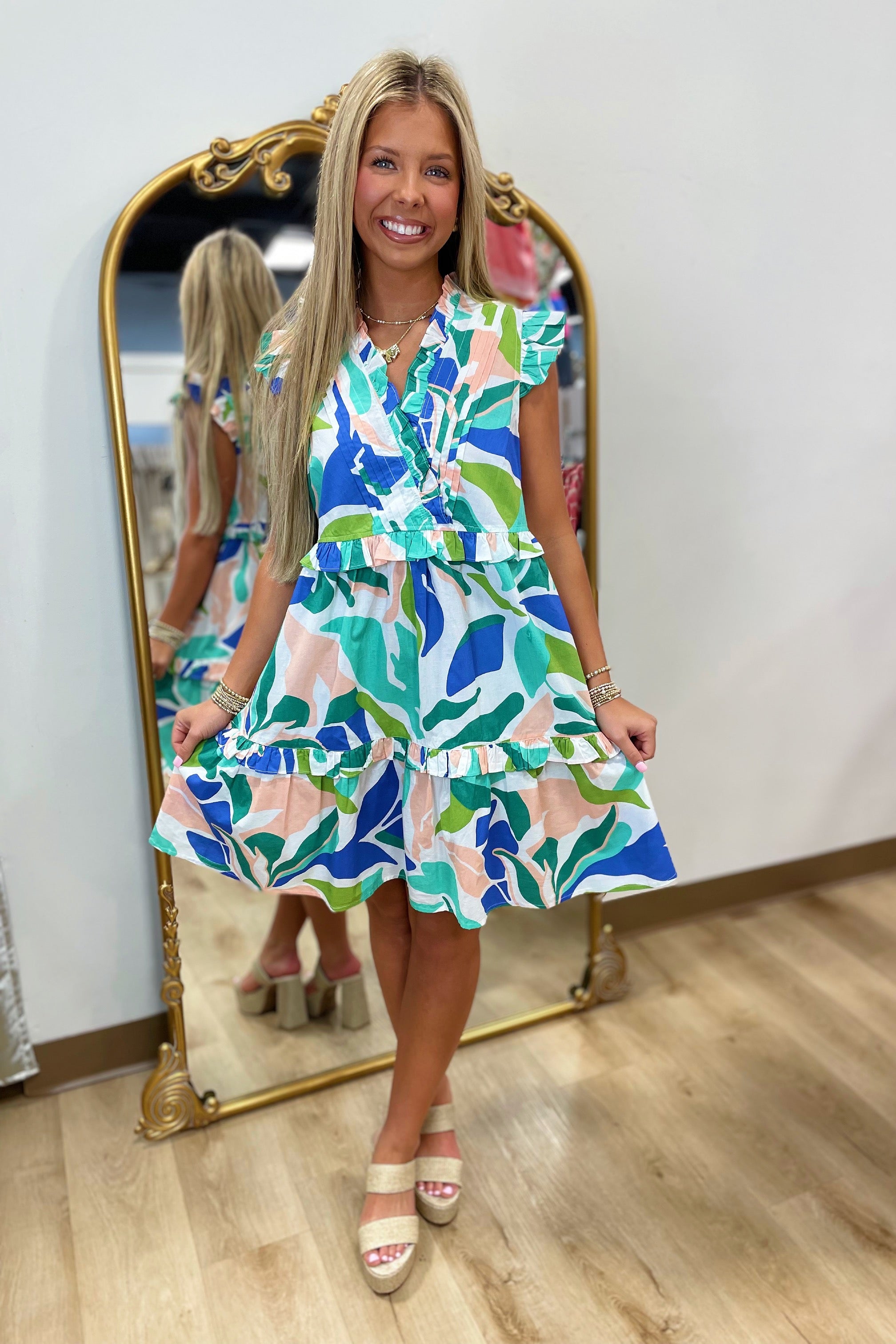 Mudpie Reeves Flounce  Dress Green