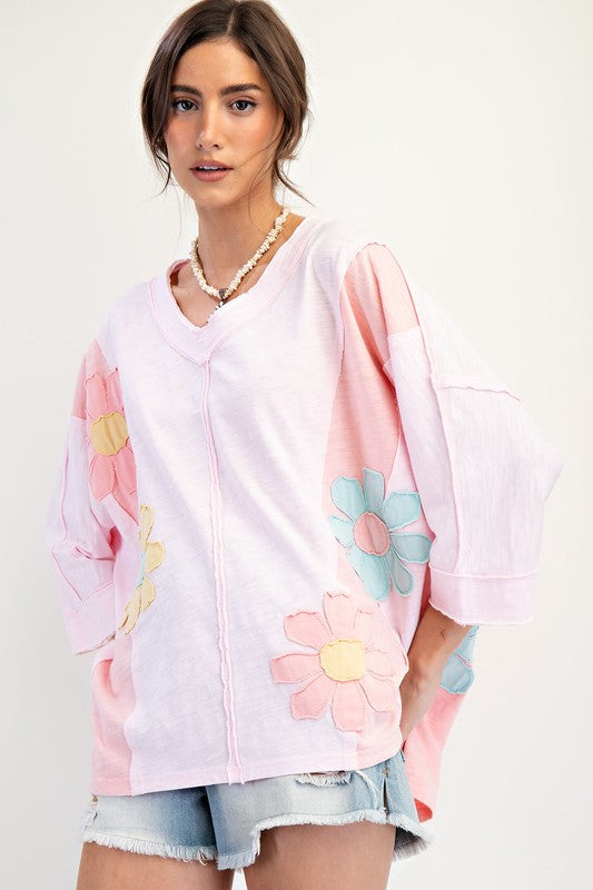 Full Bloom Applique' Top Pink