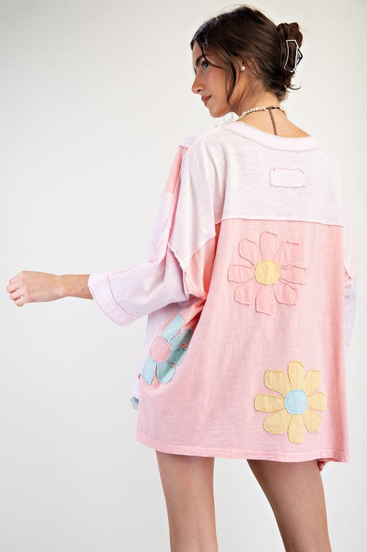 Full Bloom Applique' Top Pink